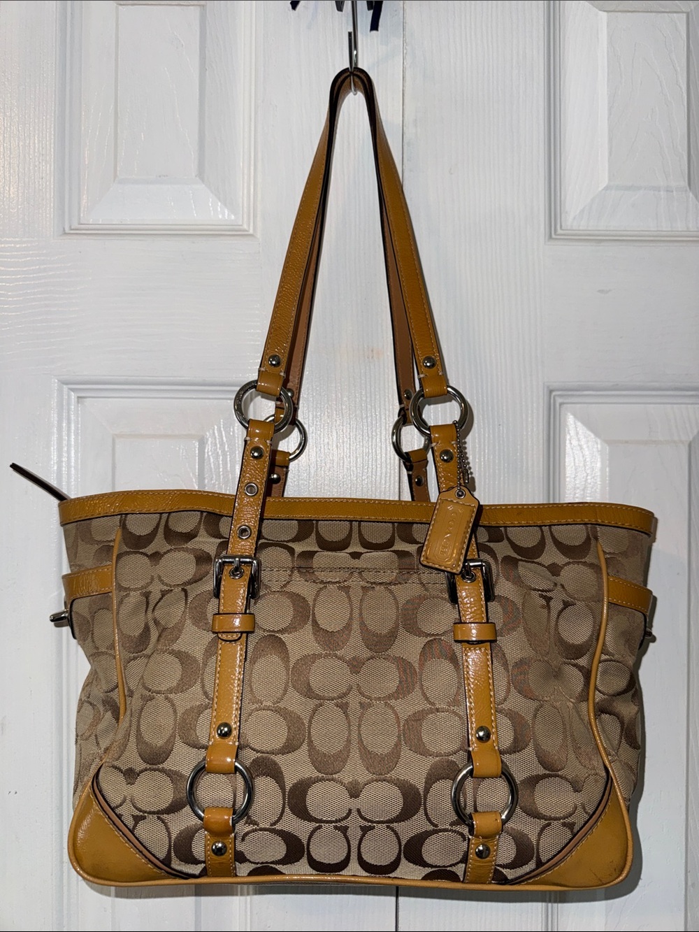 COACH Signature Jacquard Khaki Brown Gallery Tote Shoulder Bag No. F17057 2010
